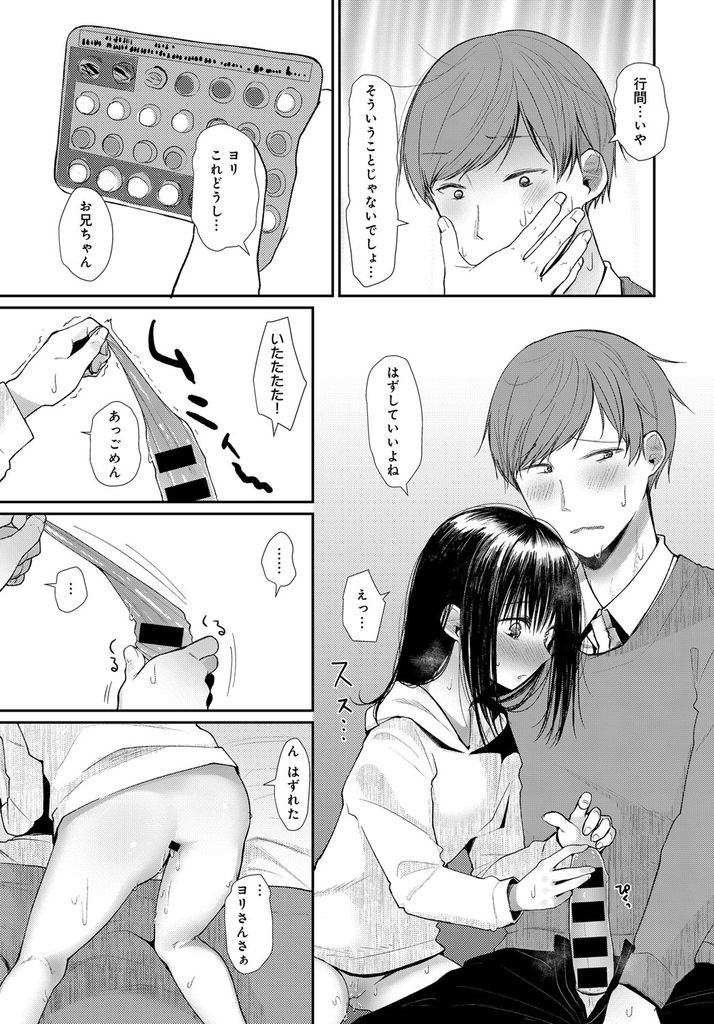 【エロ漫画】一人暮らししている兄と久しぶりに会いコンドームを見つける貧乳の妹…身体を弄られて我慢できなくなりピルを飲んでるからと生チンコを求めて兄妹でいちゃラブ中出しセックス【本領はなる:離れて初めて気付くこと】