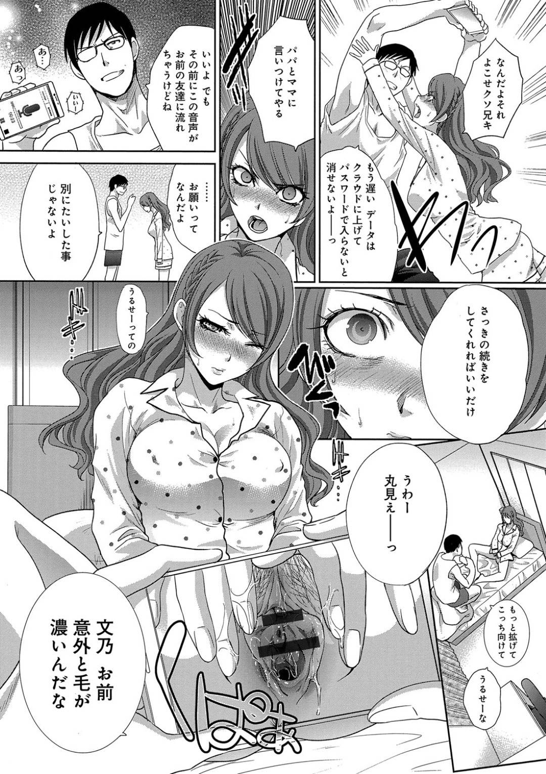 【エロ漫画】兄貴にオナニーを脅されてしまった生意気すぎる妹…フェラしたりキスしたりして中出しセックスで近親相姦にど変態なトロ顔になっちゃう！【板場広し：上から目線】